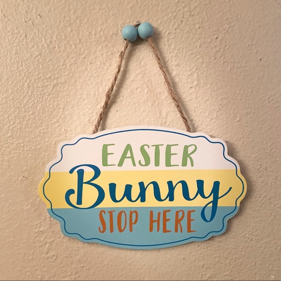 Easter Hanging Wood Wall Decor Signs Set of 2, Bunny Kisses & Easter Wishes Sign - Picture 11 of 16